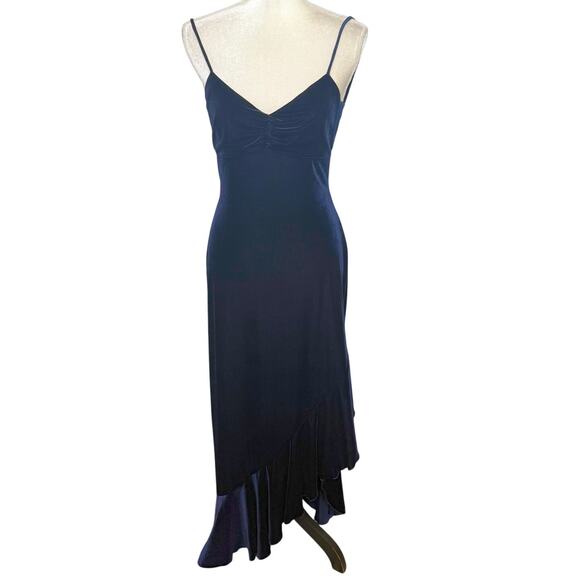VTG Steppin' Out Women's Sz Large Y2K Blue Velvet Coquette Fairy Goth Maxi Dress - Picture 1 of 16